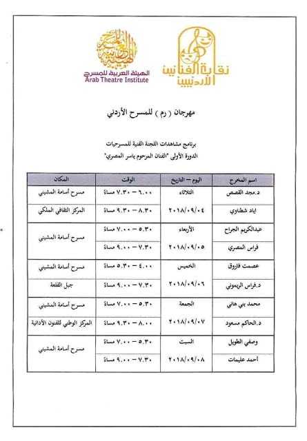 لجنة لمشاهدة العروض المسرحية المرشحة للمشاركة في الدورة الأولى لمهرجان  رم   للمسرح الأردني